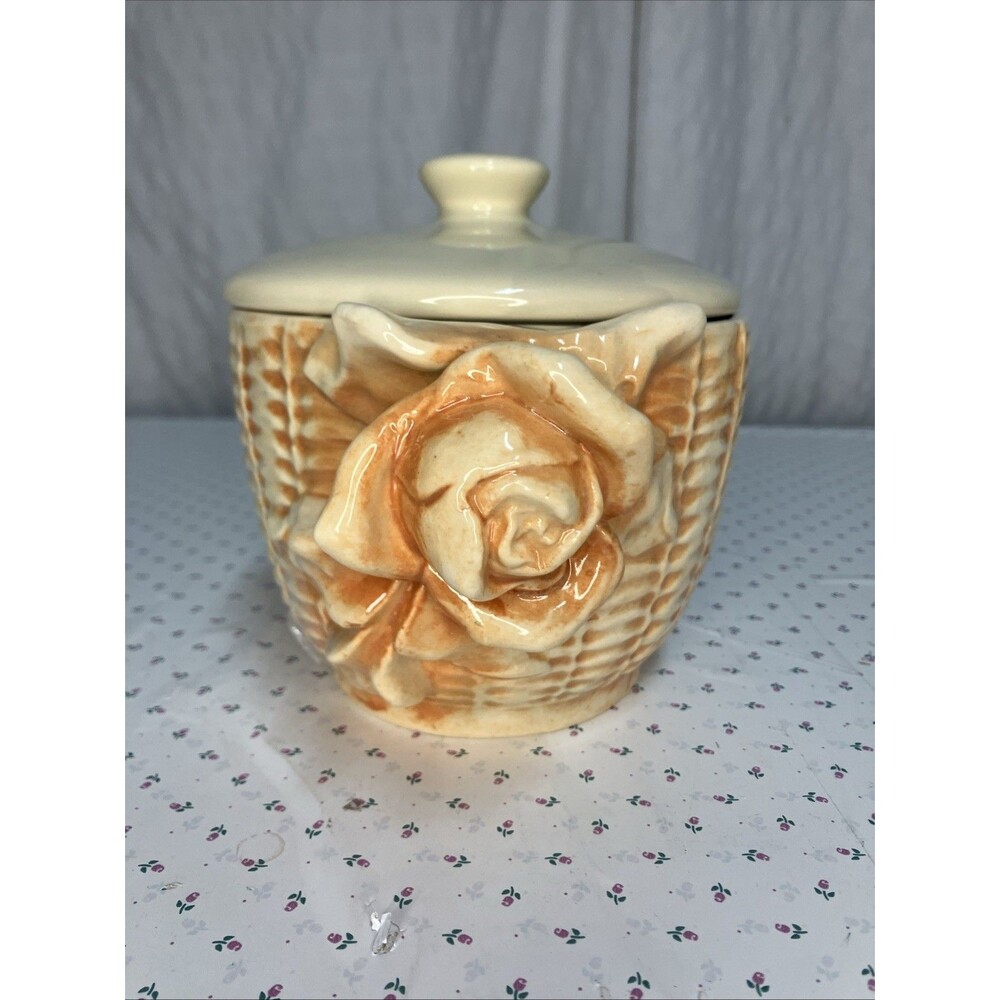 VTG Mid Century Ceramic Rose Jar Floral Cookie Candy Canister